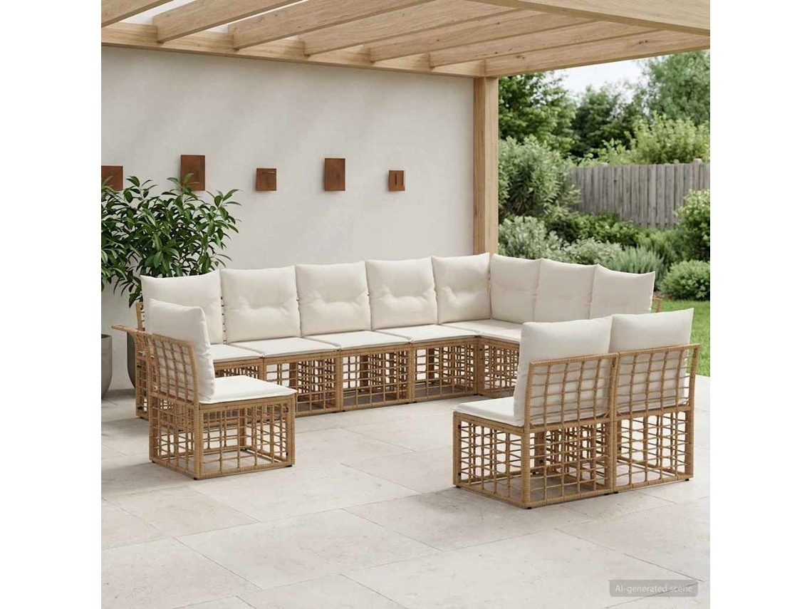 Vidaxl Conjunto De Sofás Para Exterior 10 Pcs Natural E Branco Creme