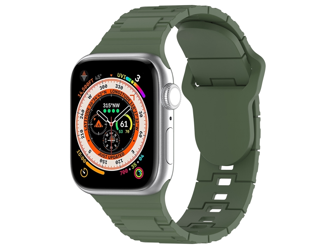 Bracelete de Smartwatch para Apple Watch 8 41 mm com fivela quadrada estilo armadura de silicone (verde escuro)