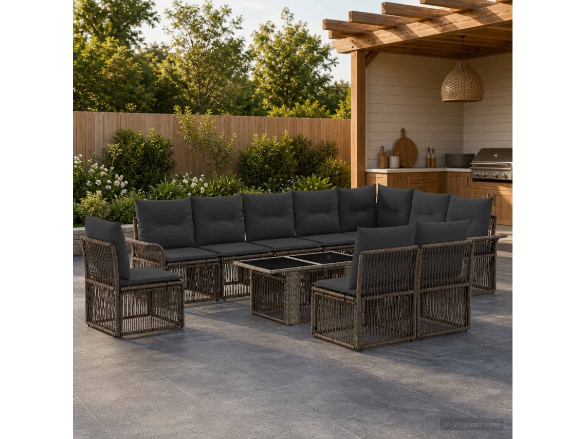 Vidaxl Conjunto De Sofá De Jardim 11 Unid. Cinza E Cinza Escuro
