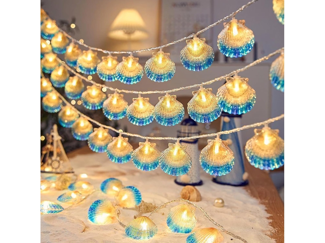 Luzes De Cordão Com Animais Marinhos, 3m, 20 Leds, Em Formato Concha