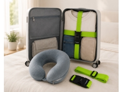 Conjunto Artigos Essenciais Viagem 2 Peças: Cinta Bagagem com Fechadura e Almofada NORTHIO