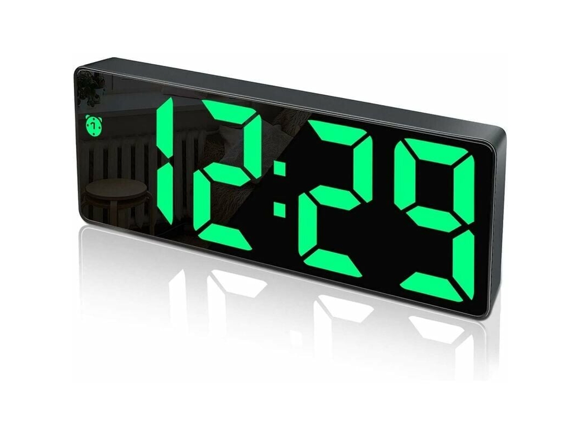 Relógio Digital Para Quarto E Escritório, Relógio Elegante Com Superfície Espelhada E Grande Display Led, Brilho Ajustável, Alarme Duplo E Conexão De