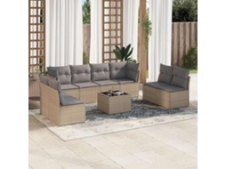 Vidaxl 9 Pcs Conjunto De Sofás P/ Jardim Com Almofadões Vime Pe Bege