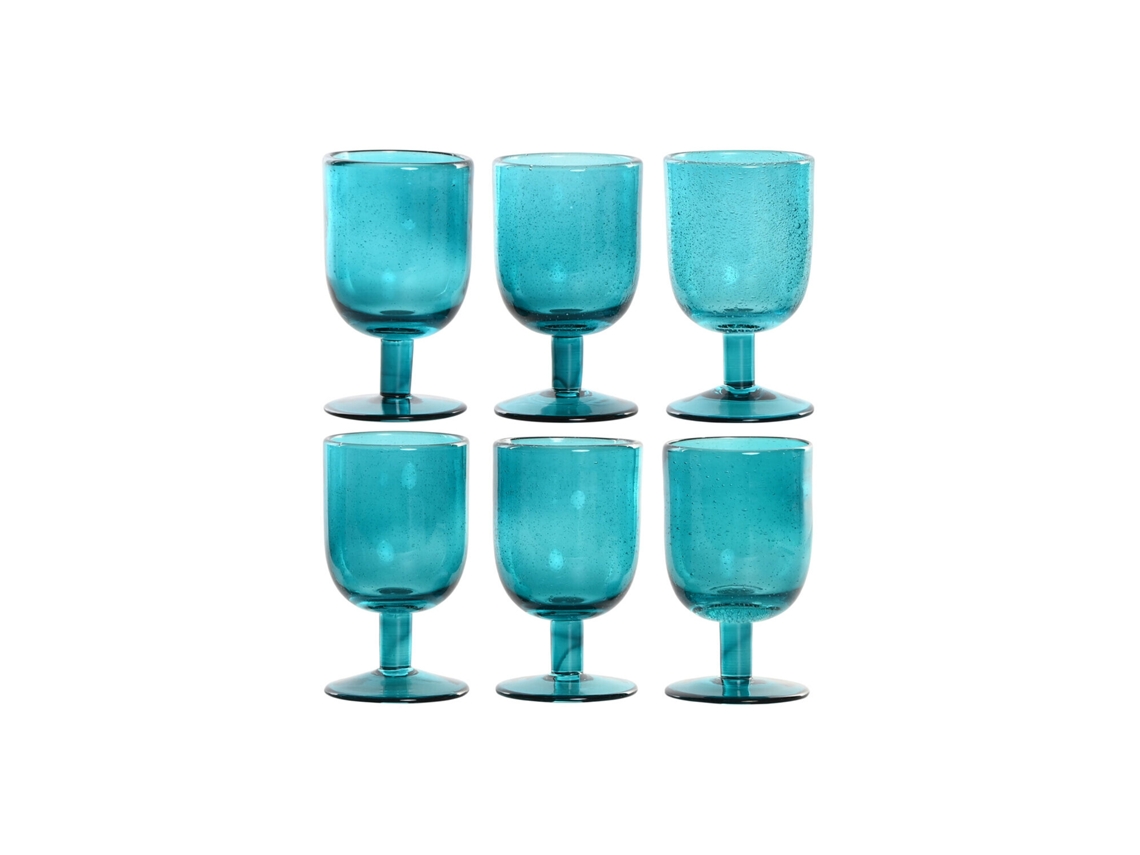 Conjunto de 6 Copos de Cristal, 300ml, Cor Turquesa com Bolhas, 8x8x14cm ALEXANDRA HOUSE LIVING