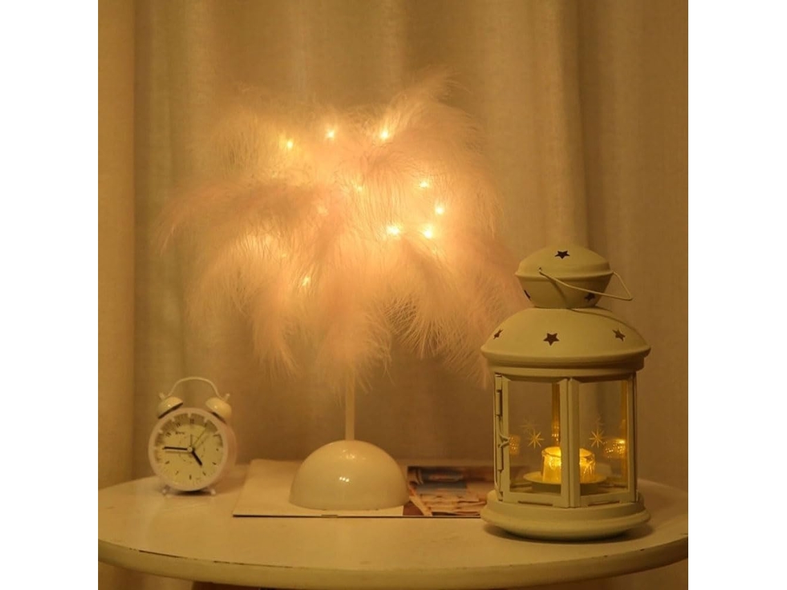 Abajur De Mesa Com Penas, Ideal Para Quarto De Adolescente, Com Cúpula De Penas, Perfeito Para Decoração De Quarto