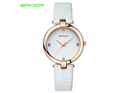 Relógio de Pulso Feminino Analógico de Quartzo com Strass e Cinta de Couro Branco