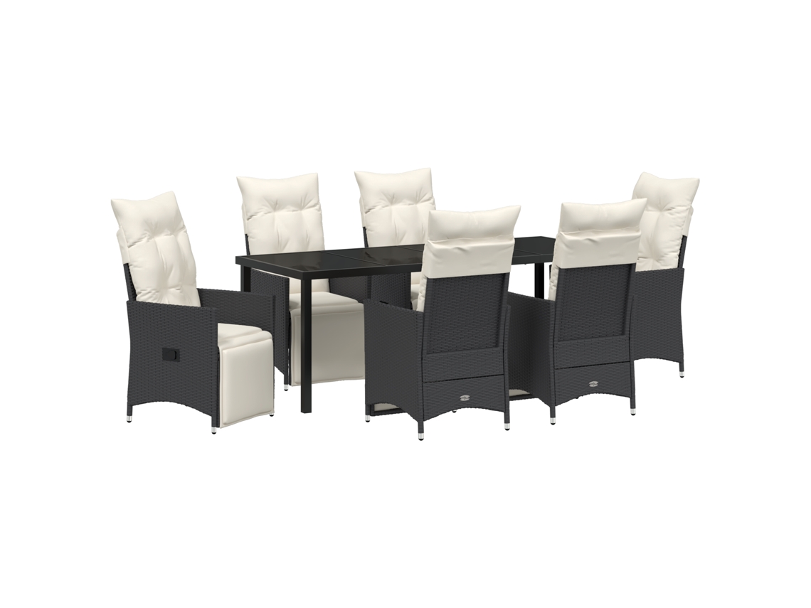 Conjunto 7 Conjunto De Jantar Para Jardim Vidaxl Preto Vime Pe (200 X 80 X 73 Cm)