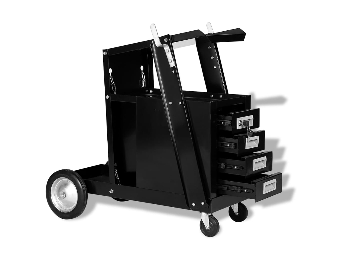 Vidaxl Carrinho De Soldagem Com 4 Gavetas Preto