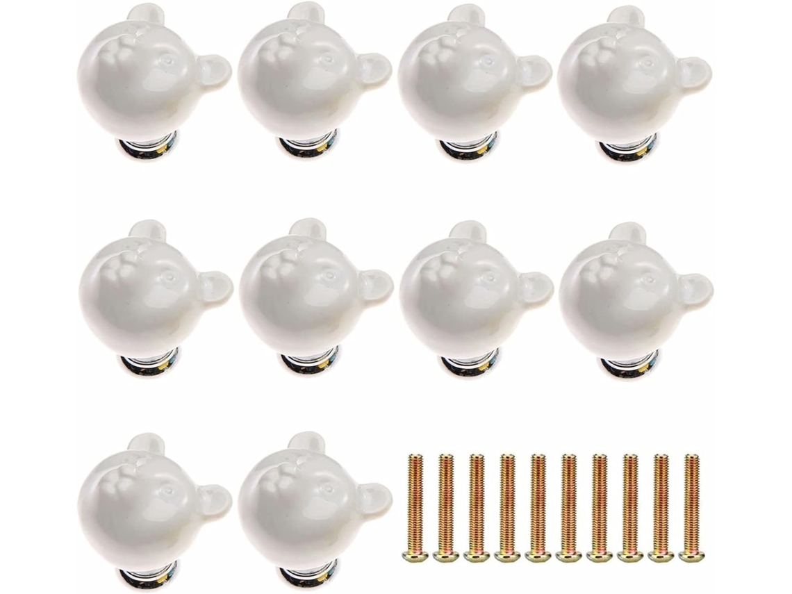 Conjunto De 10 Puxadores Cerâmica Em Formato Cabeça Urso Para Armários, Material Moderno, Fáceis De Instalar, Ideais