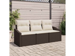 Vidaxl Conjunto De Sofás Com Almofada 3 Pcs Castanho Vime Pe