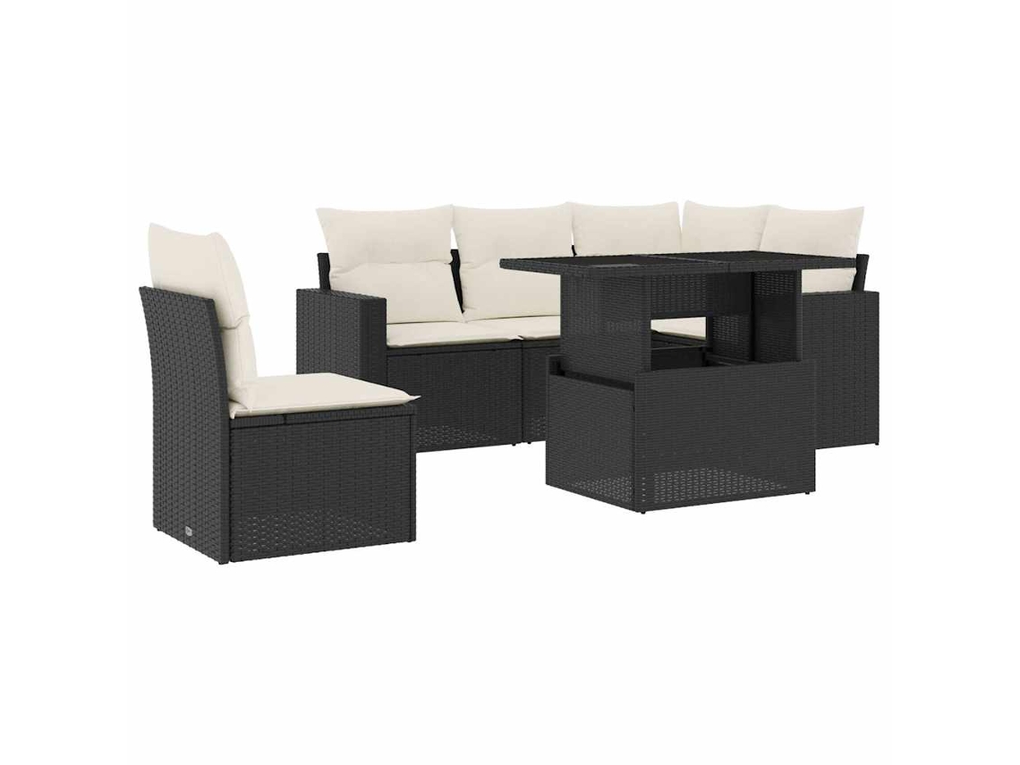 Conjunto 6 Sofás de Jardim com Almofadões VIDAXL Vime Pe Preto