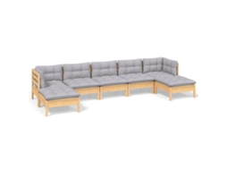 Conjunto de 7 Lounge de Jardim com Almofadões Cinzentos Pinho MAISON EXCLUSIVE