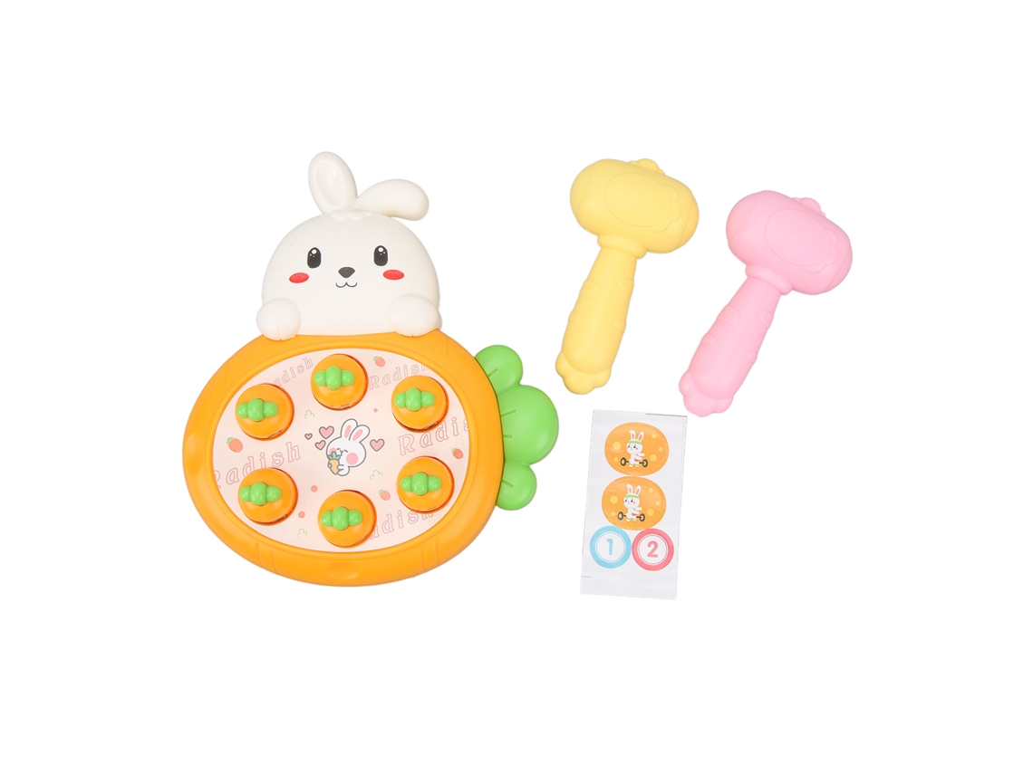 Mali jogo de Martelar Toupeira com Coelhos e Cenouras Estilo Cartunado Seguro para Crianças com 2 Martelos Brinquedo Educativo Laranja