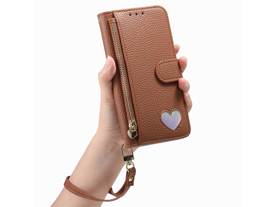 Capa Chrui Para Samsung Galaxy S26 Plus, Modelo Carteira Com Aba Transversal, Design De Coração (compatível, Marrom)