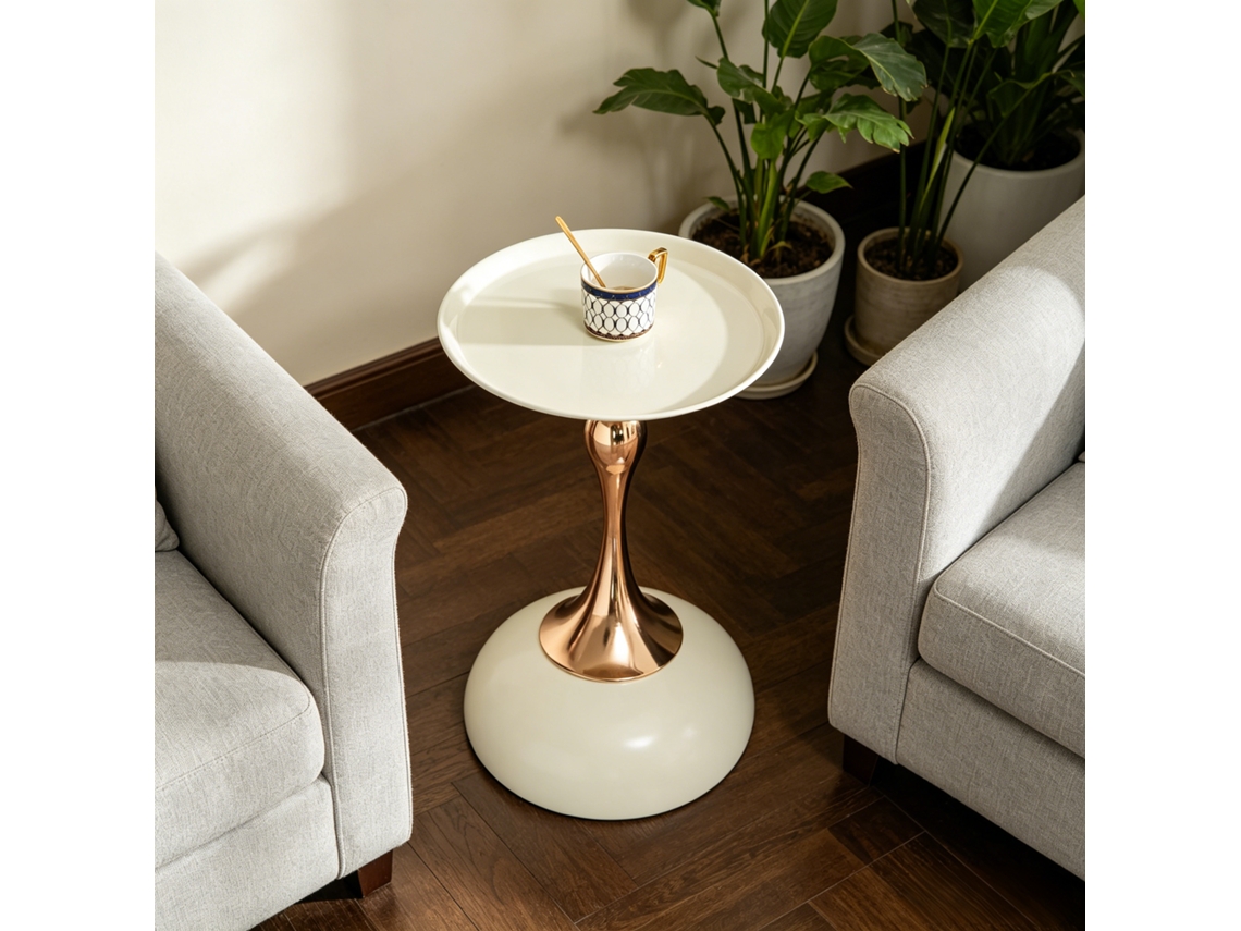 Mesa Martini Circular 38cm Base Metálica Branca para Quarto