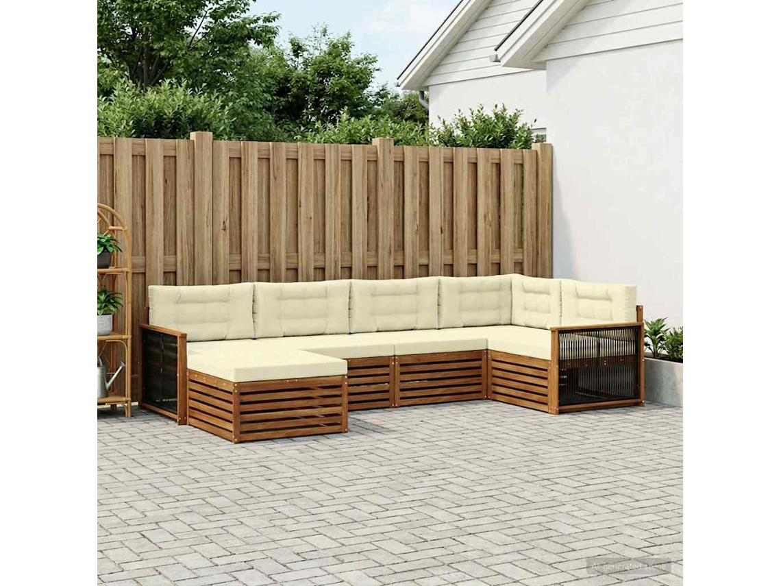 Vidaxl Conjunto De Sofás Para Exterior 6 Pcs Natural E Creme
