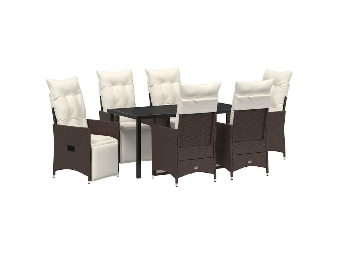 Conjunto 7 Conjunto De Jardim Moderno Com Reclinação Vidaxl Castanho Vime Pe