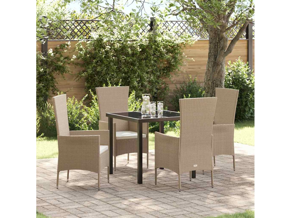 Vidaxl Conjunto De Jantar Para Jardim Com Almofada 5 Pcs Bege Vime Pe