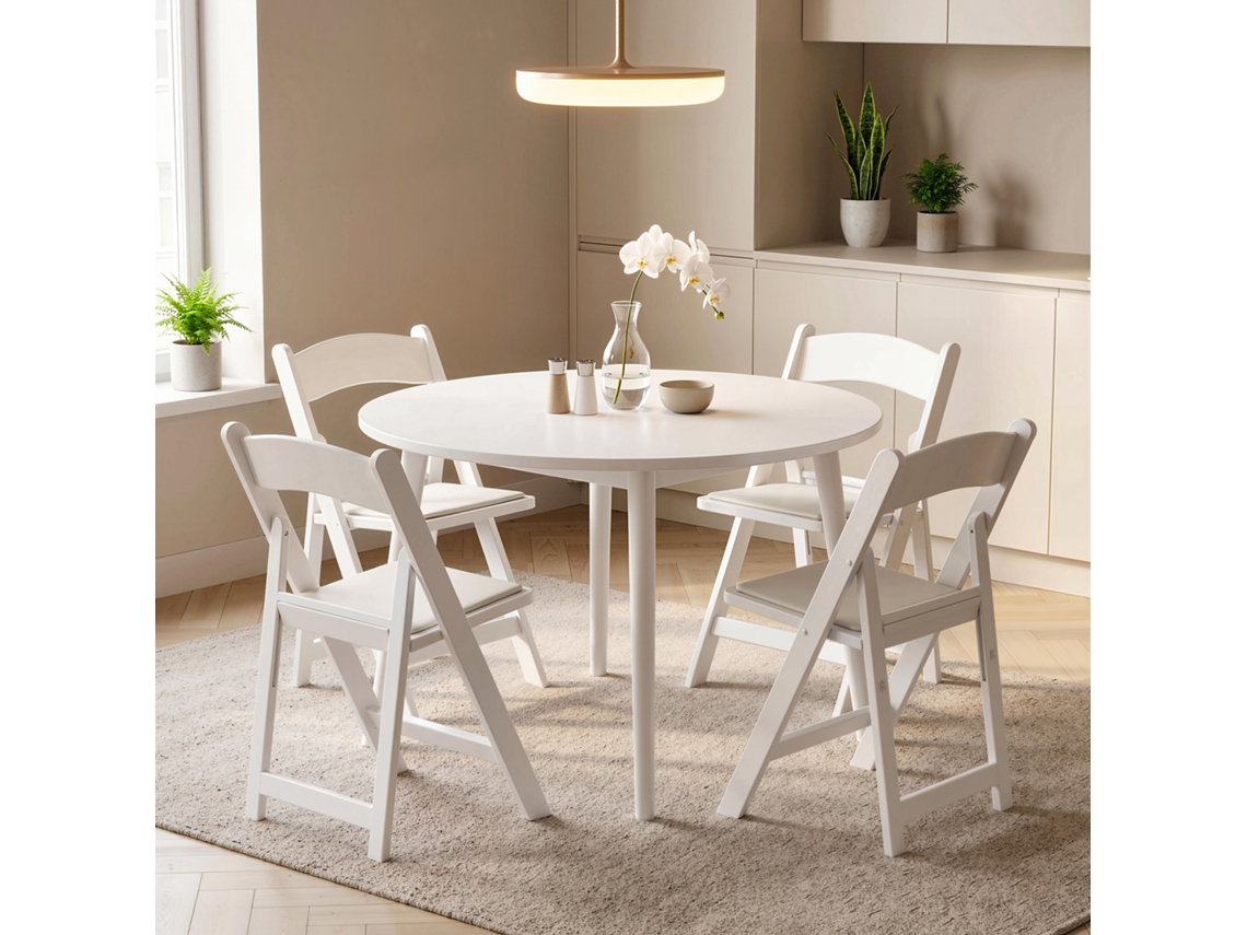 Conjunto De 4 Cadeiras Dobráveis Em Resina E Pu, Poltronas Portáteis Para Interiores E Exteriores, 45x44x78cm, Branco