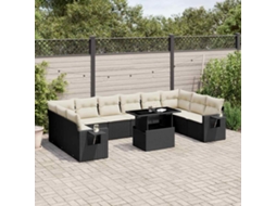 11 Pcs Conjunto Sofás De Jardim C/ Almofadões Vime Pe Preto Dkd Home Decor