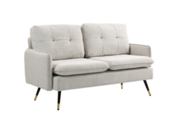 Sofá 2 Lugares S/MARCA Estofado Poliéster, 4 Almofadas, Apoio Braços e Pés de Aço, 139x68x80 Cm, Creme