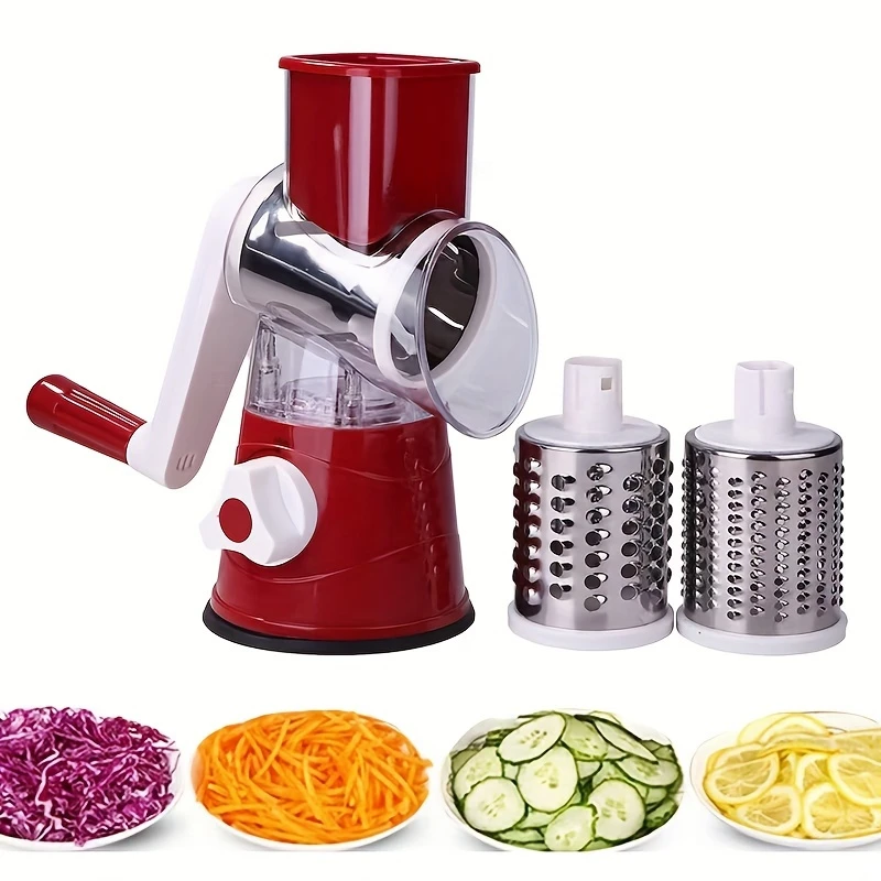 Ralador De Mesa De Plástico Manual Multifuncional 3 Em 1 Para Batatas, Legumes, Preparação Simples Na Cozinha Vermelho Siurn