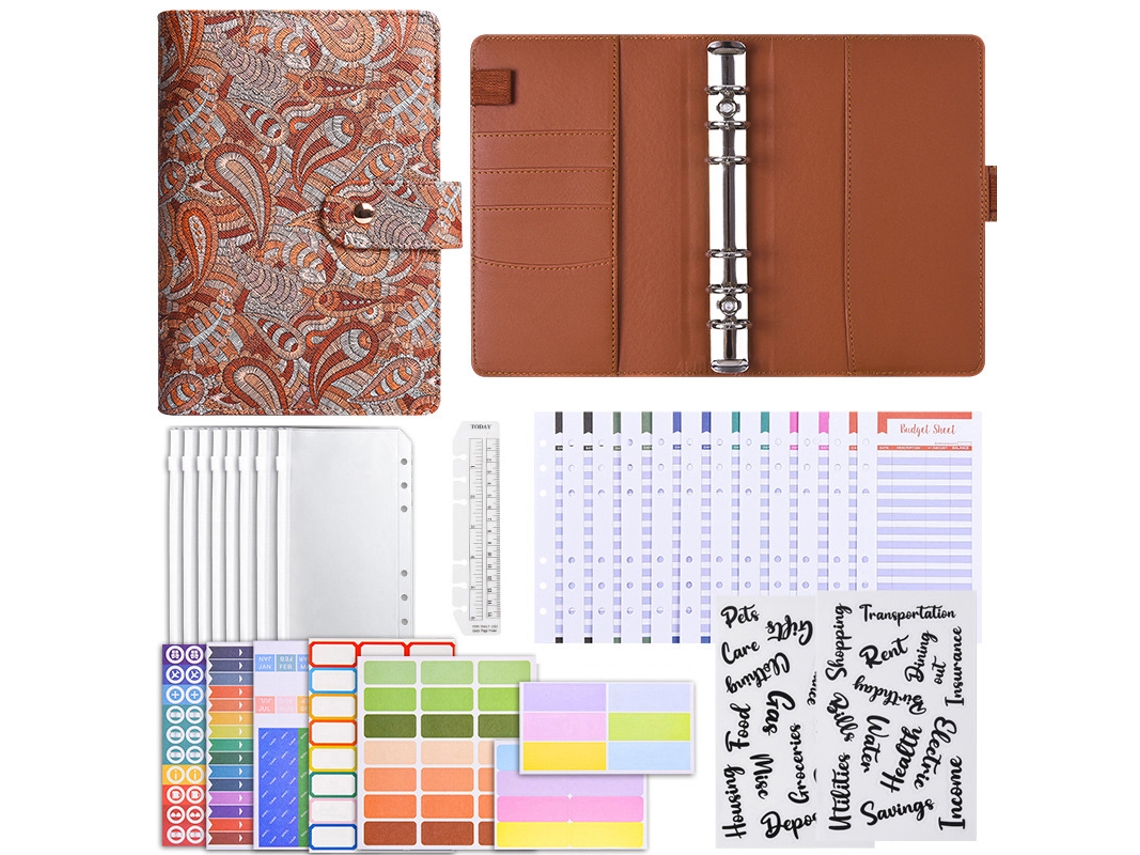 A6 Loose Leaf Business Planner Budget Notebook, Cashew Style Macaron Color Orange Yellow, Luxury Gift Set With 12-budget