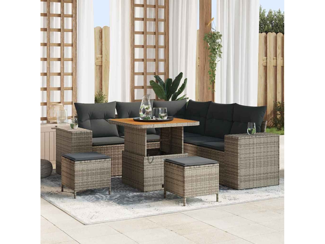 Vidaxl Conjunto De Sofá De Jardim 8 Unid. 7-número De Lugares Cinzeto
