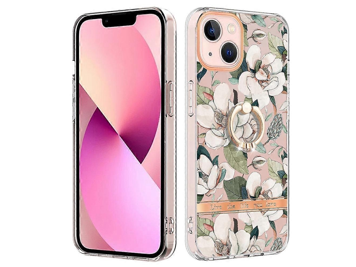 Capa De Celular Em Tpu Com Estampa De Flores E Anel Imd Para Iphone 15 Plus