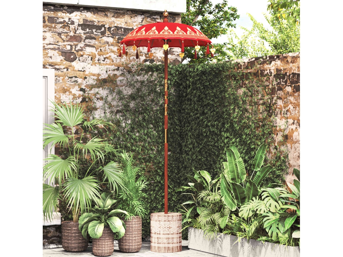Vidaxl Parasol Balinês Com Base Vermelho 95 X 95 X 260 Cm