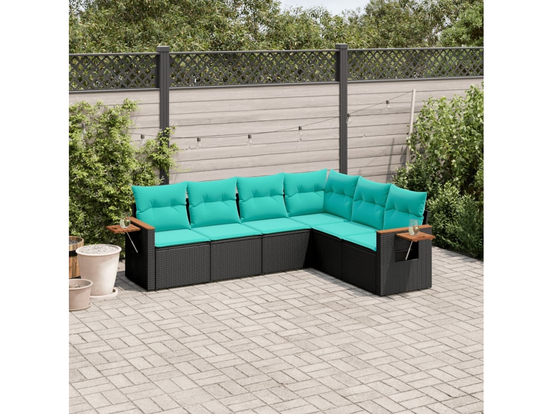 Vidaxl 6 Pcs Conjunto De Sofás P/ Jardim C/ Almofadões Vime Pe Preto
