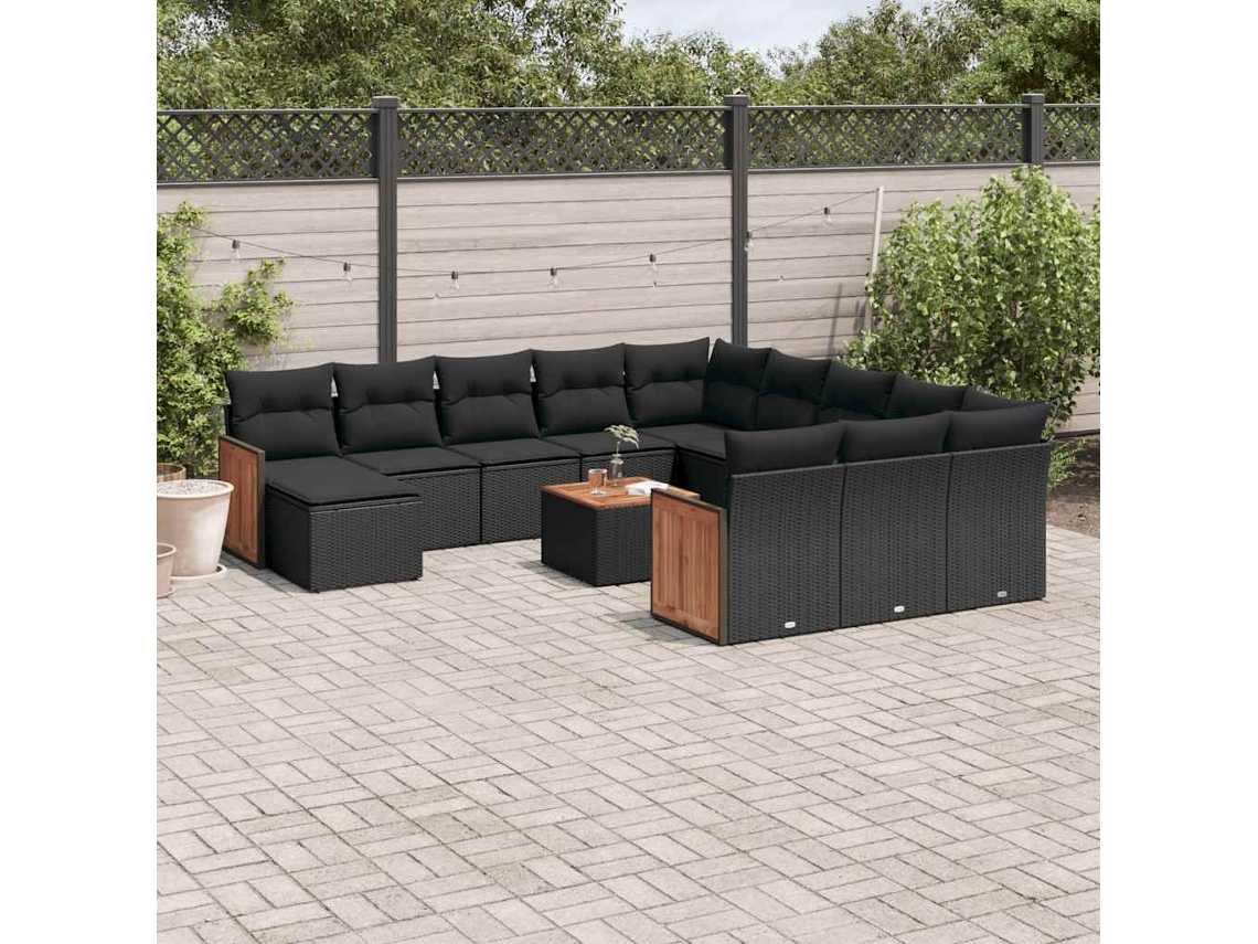 Vidaxl 13 Pcs Conjunto De Sofás De Jardim Com Almofadões Vime Pe Preto
