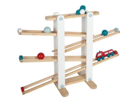 Jogo De Madeira Small Foot Company Bola Circuito 3 Bolas Elemento Rotativo Caminhão De Bombeiros