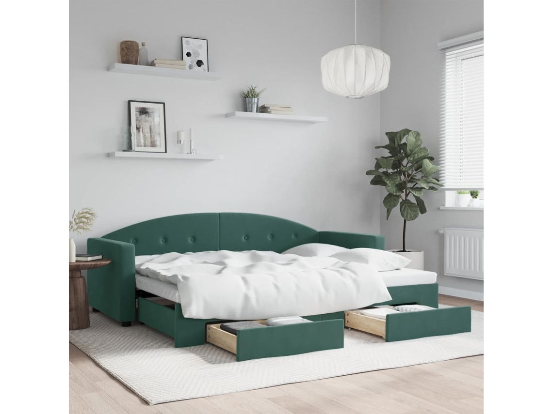 Sofá Cama C/ Gavetão E Gavetas 80x200cm Veludo Verde Escuro Lovely Home