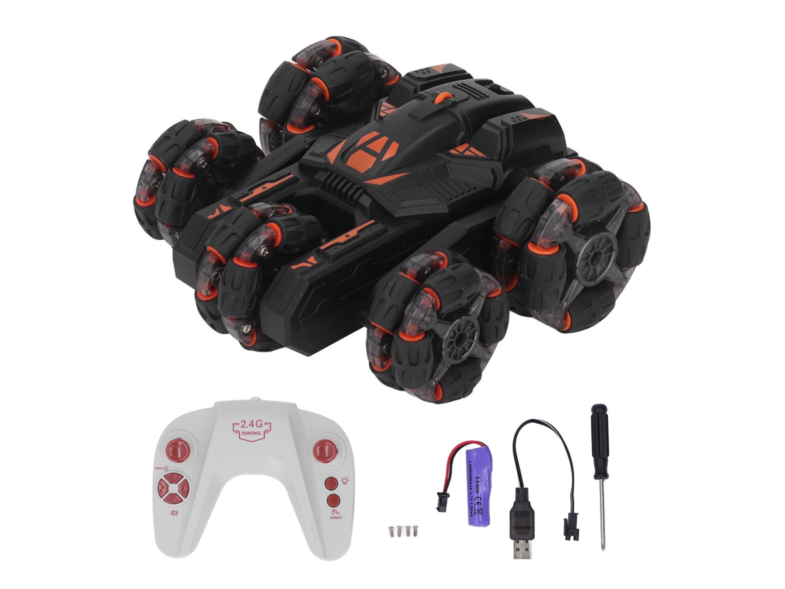 Mali carro de Controle Remoto para Crianças 5 Rodas 360° Rotativo 2.4 Ghz Brinquedo com Luzes Preto