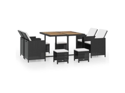 Maison Exclusive - 9 Pcs Conjunto Jantar P/ Exterior Vime E Madeira Acácia Preto