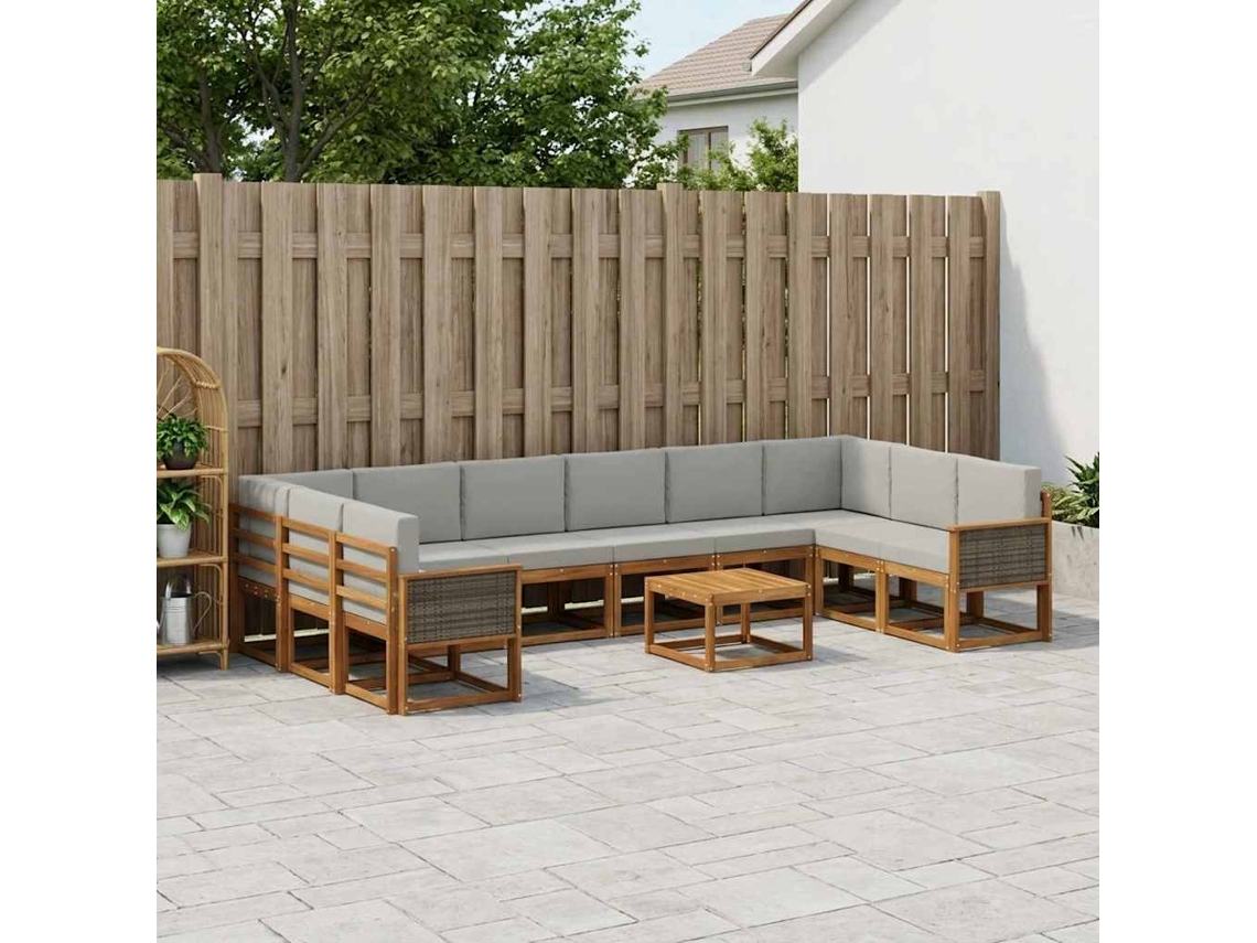 Vidaxl Conjunto De Sofás Para Exterior 11 Pcs Natural E Cinzento-claro