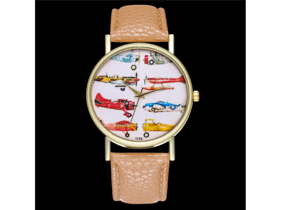 Relógio Zhoulianfa T193-a de couro, masculino e feminino, com mecanismo de quartzo, para avião, cor creme.