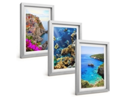 Um Conjunto De Imagens Decorativas Em Uma Molduravistas Costeiras, Casas Coloridas Moldura Prateada Pinturas De Quarto Espelharte (3 Peças 20x30 Cm)