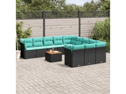 Vidaxl 12 Pcs Conjunto De Sofás De Jardim Com Almofadões Vime Pe Preto