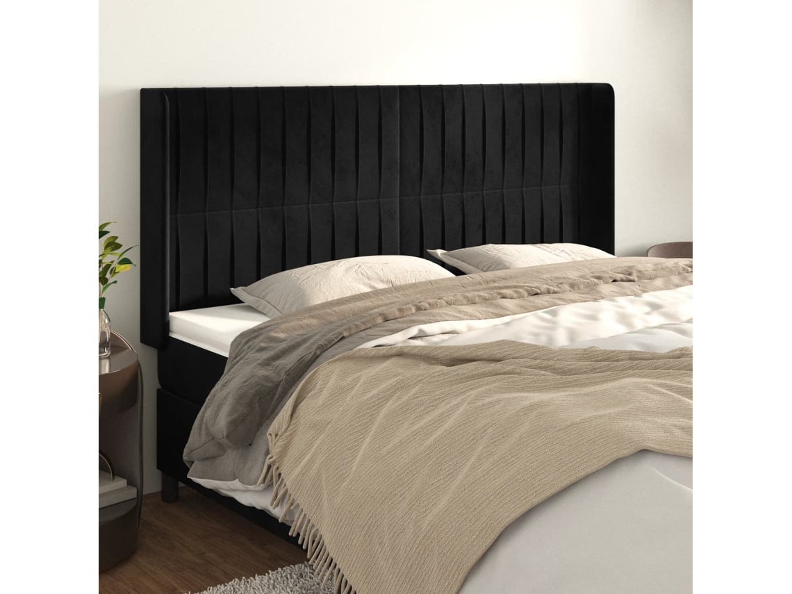 Vidaxl Cabeceira De Cama C/ Abas Veludo 203x16x118/128 Cm Preto