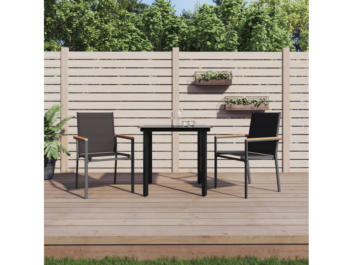Vidaxl 3 Pcs Conjunto de Jantar para Jardim Textilene e Aço Preto