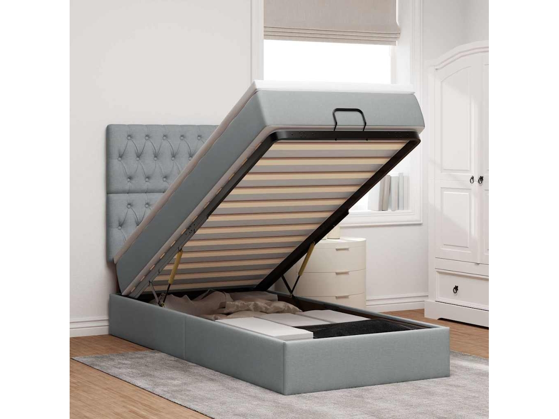 Vidaxl Cama Otomana com Colchão Leds 80x200cm Tecido Cinza claro