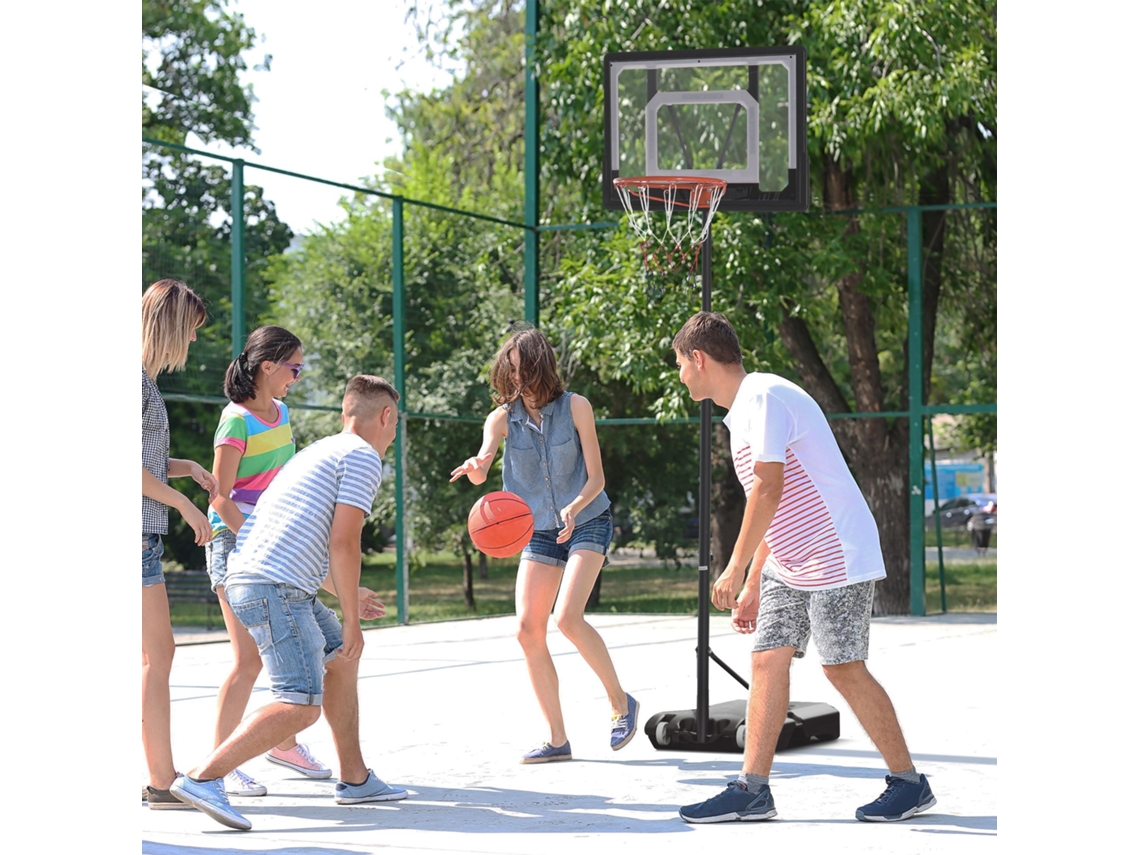 Canestro Basket Altezza Regolabile 160-210cm, Struttura In Acciaio E Base Con Ruote, Tabellone In Pe Trasparente