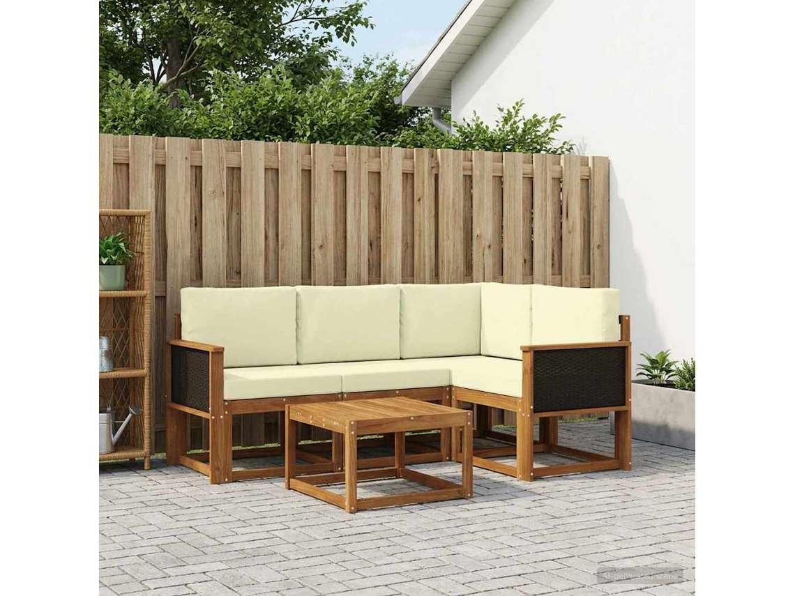 Vidaxl Conjunto De Sofás Para Exterior 5 Pcs Natural E Creme Poliéster