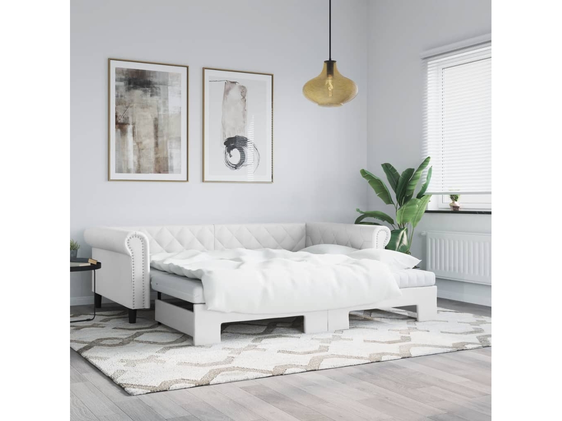 Sofá cama com Gavetão e Colchões 90x200 cm em Couro Artificial Branco MAISON EXCLUSIVE