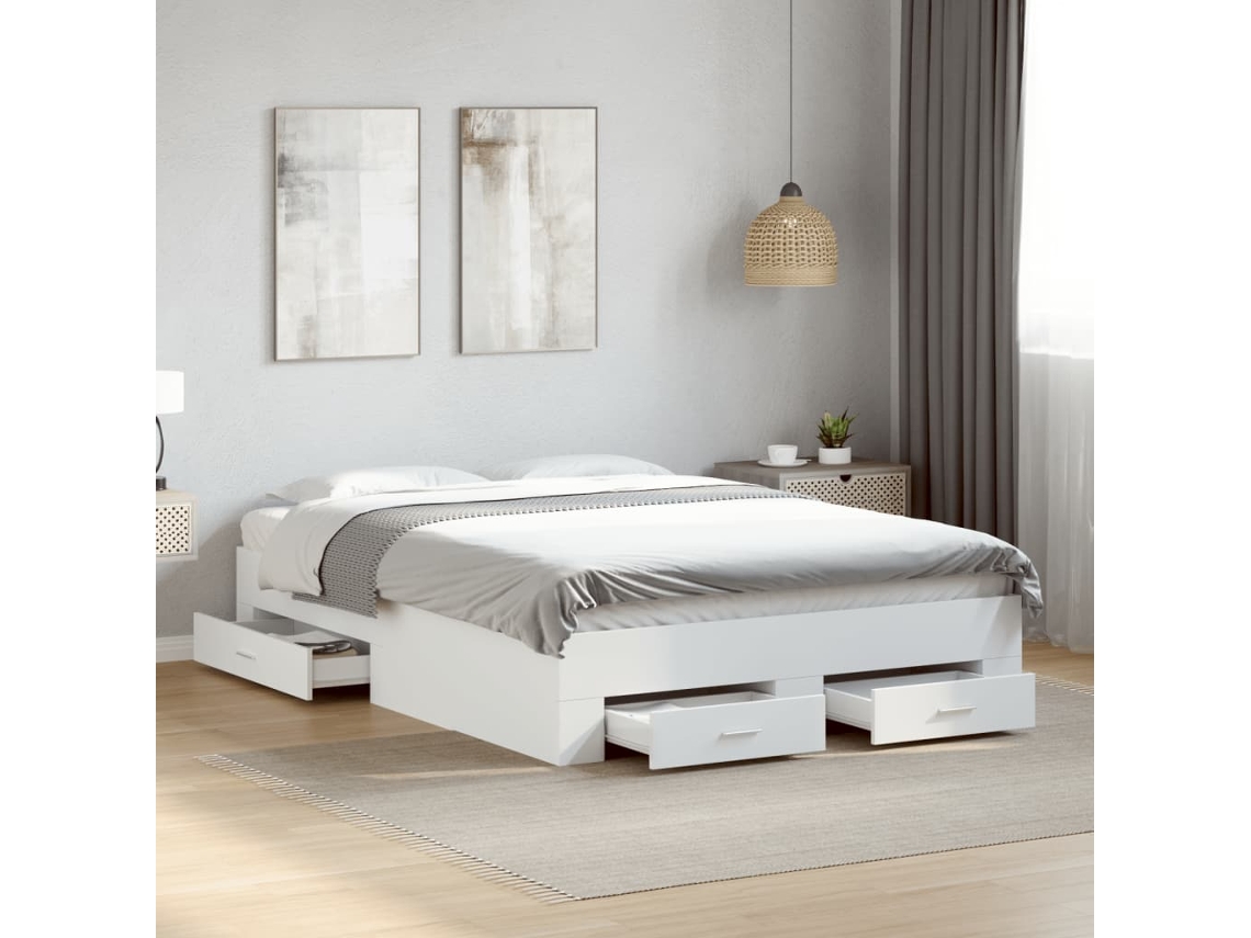 Estrutura De Cama C/ Gavetas 135x190cm Derivados Madeira Branco