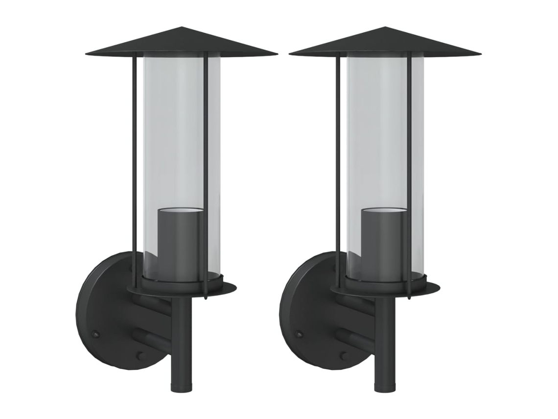 Conjunto 2 Candeeiros de parede p/ exterior VIDAXL aço inoxidável preto