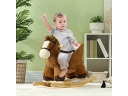 Cavalo De Balanço Pelúcia Infantil, Base Madeira Som, Passeio Crianças 18-36 Meses, Marrom