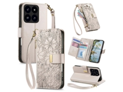 Capa Carteira De Couro Com Zíper, Estampa De Flores E Folhas, Com Alça, Para Xiaomi 14t Pro